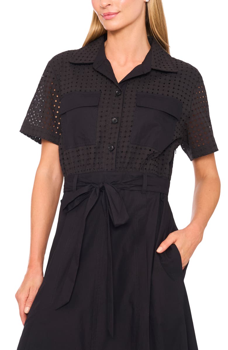 Halogen<sup>®</sup> Eyelet Embroidery Midi Shirtdress, Alternate, color, Rich Black 060