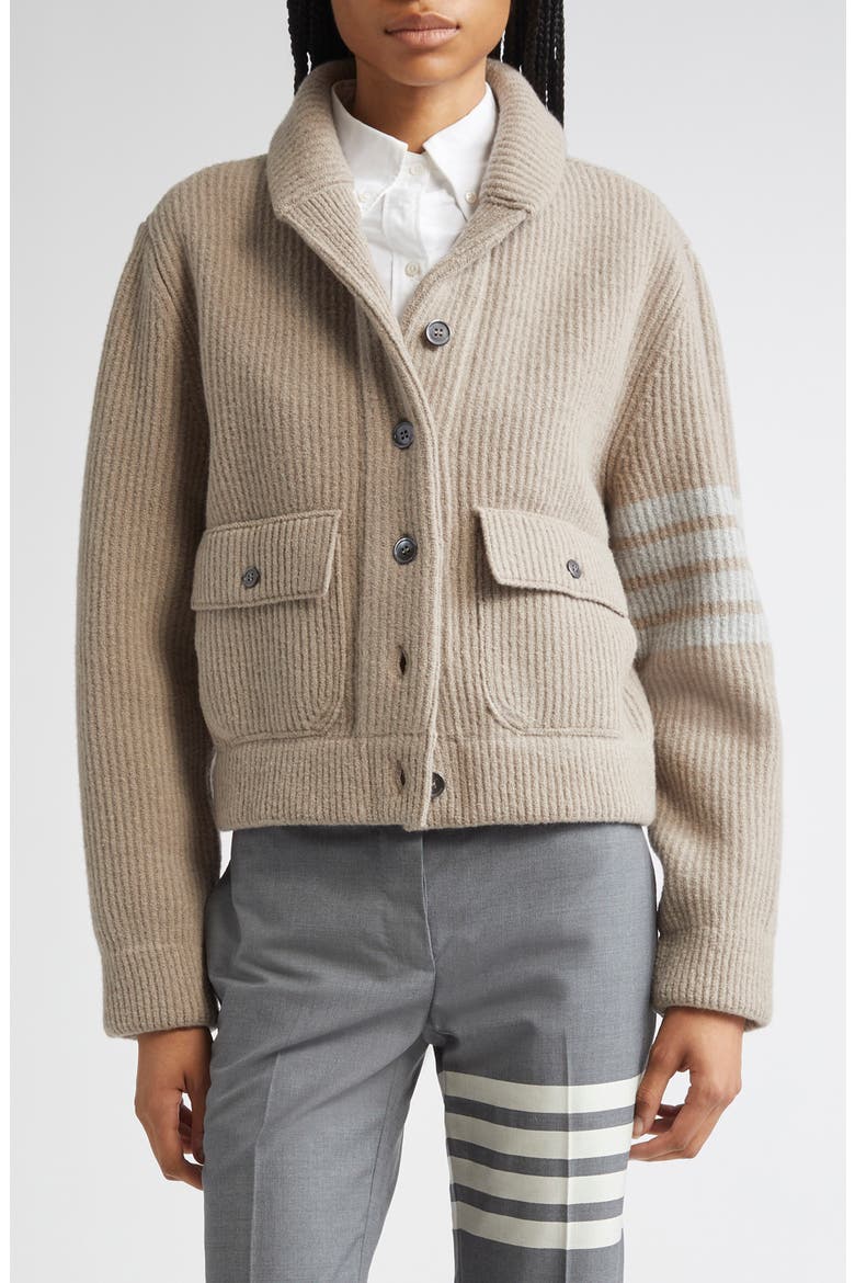 4-Bar Rib Stitch Wool Blend Bomber Jacket, Main, color, MEDIUM BROWN