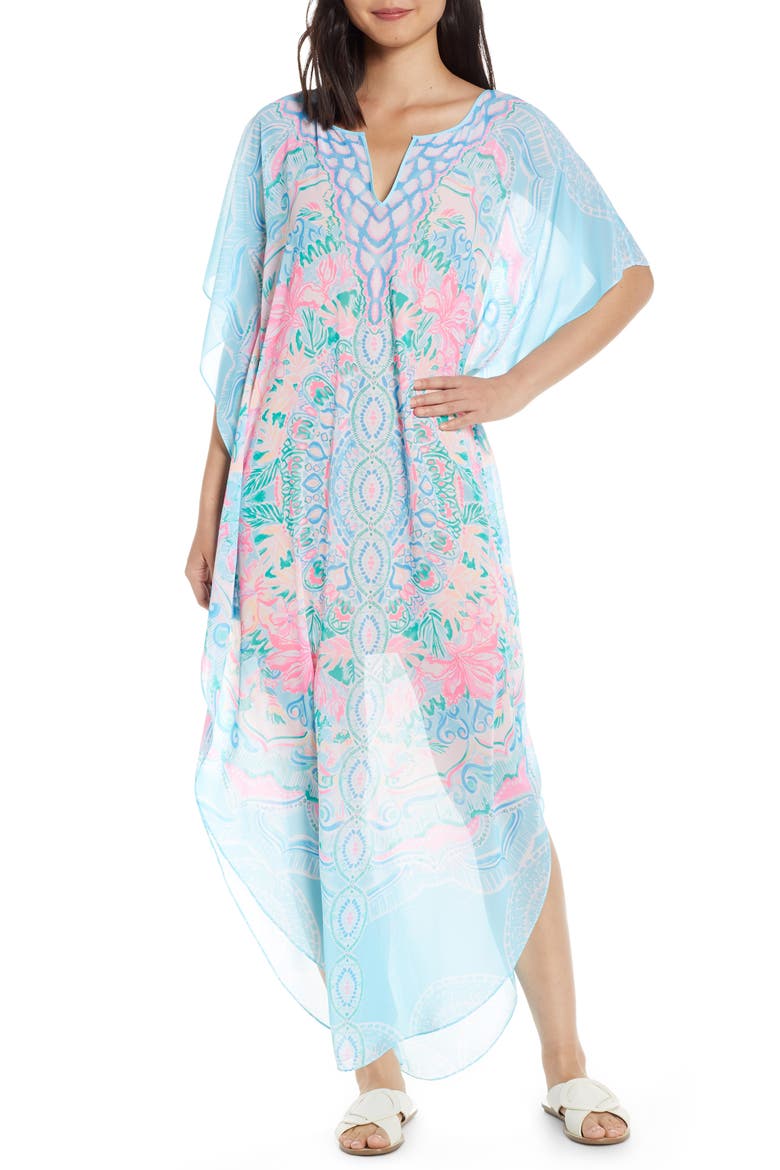 Kassandra Chiffon Maxi Caftan, Main, color, MULTI HOT TAMALE
