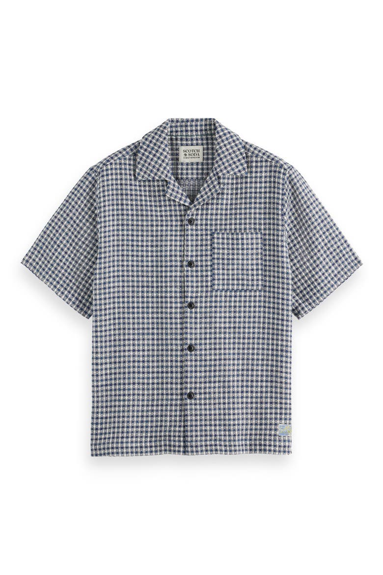 Relaxed Jacquard Cotton & Linen Camp Shirt, Alternate, color, BLUE DIAMOND