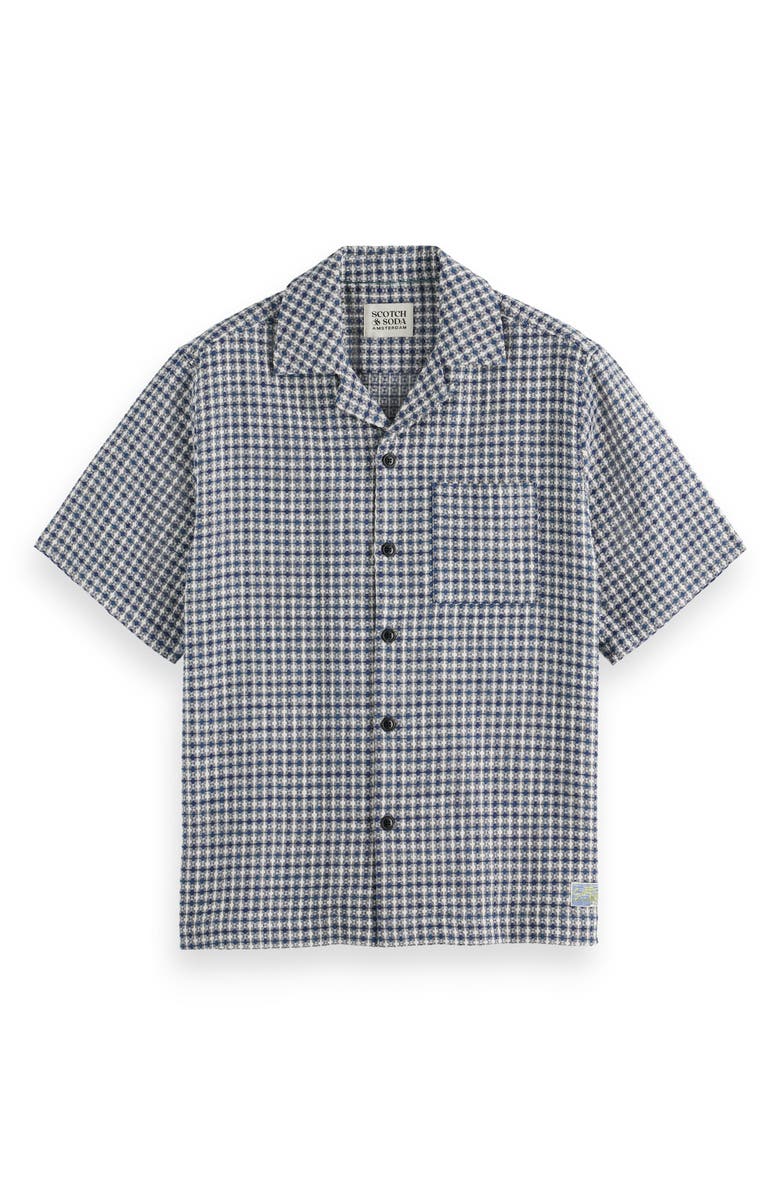 Scotch & Soda Relaxed Jacquard Cotton & Linen Camp Shirt, Alternate, color, Blue Diamond