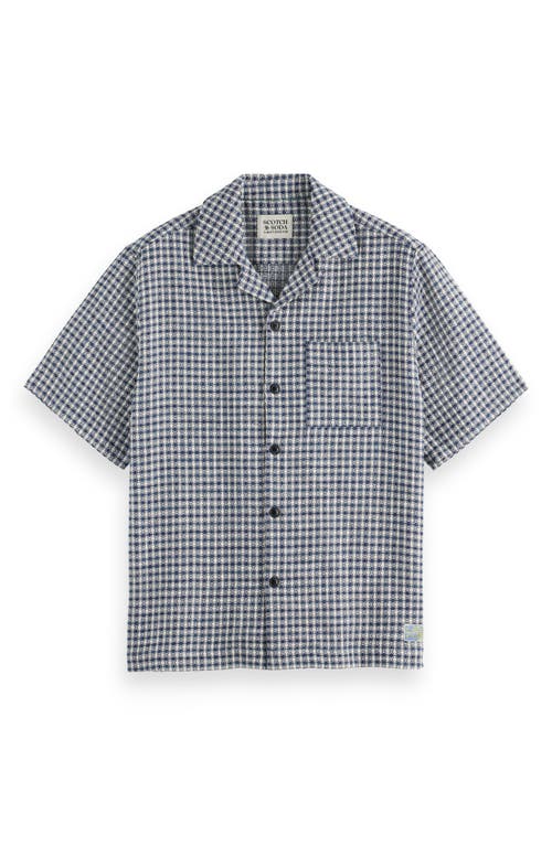 Scotch & Soda Relaxed Jacquard Cotton & Linen Camp Shirt In Blue Diamond