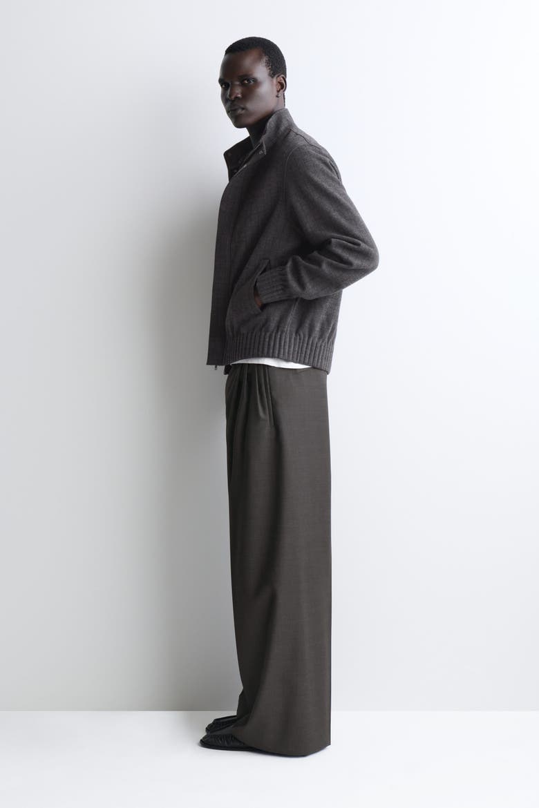 Pinstriped Bonded-jersey Bomber Jacket, Alternate, color, GRAY / PINSTRIPED