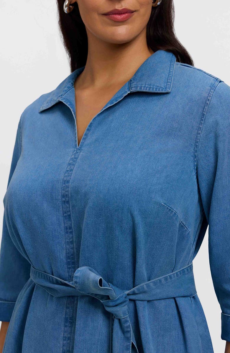 Foxcroft Agnes Tie Waist Denim Dress, Alternate, color, Medium Wash