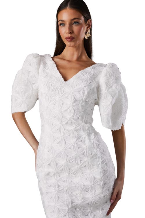 Coast Floral Pleated Sleeve Pencil Dress In White