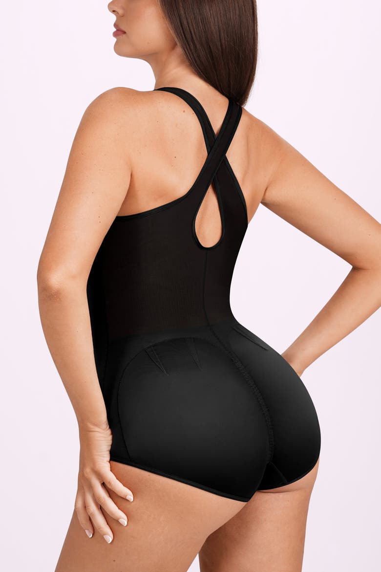 V-Neck Tummy Control Wire-Free Sculpting Brief Bodysuit, Alternate, color, Black