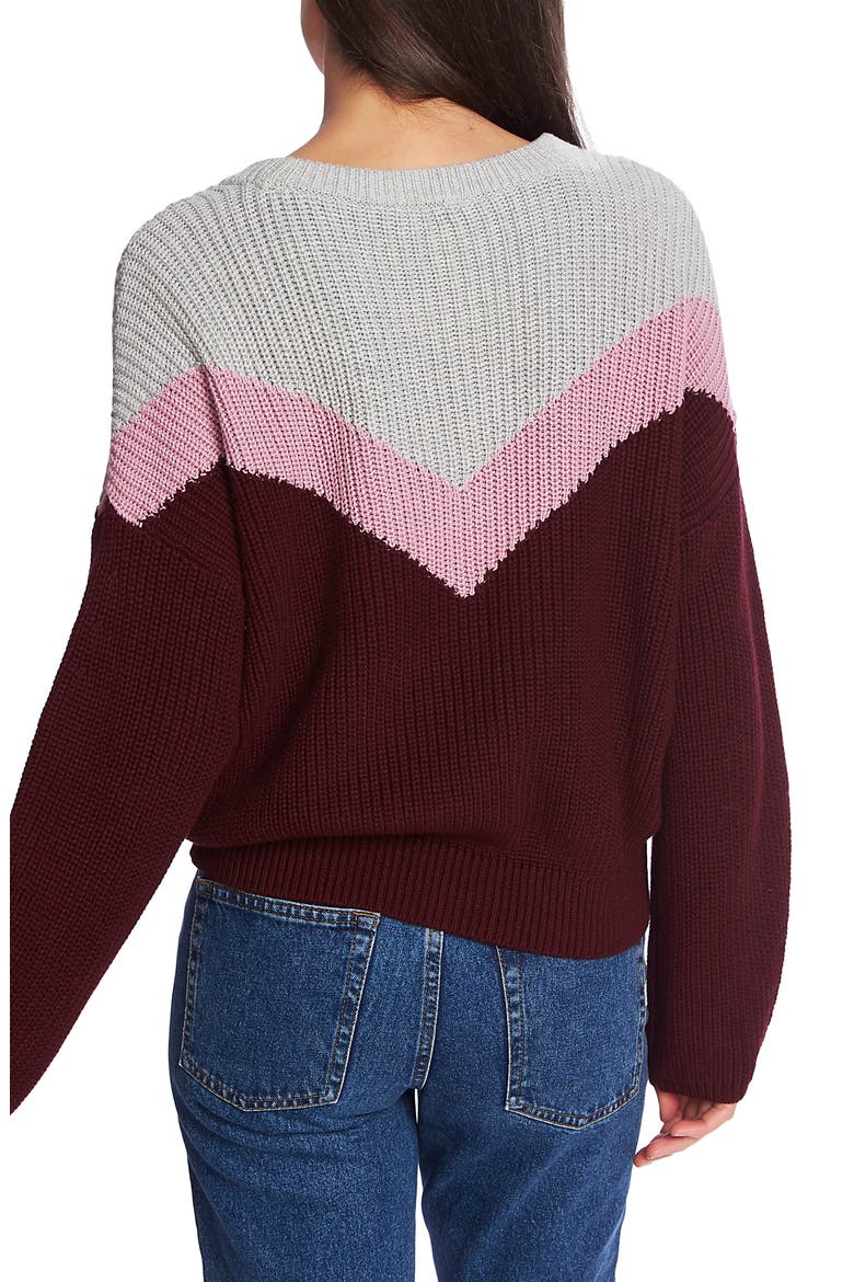 Chevron Front Crewneck Cotton Sweater, Alternate, color, MAHOGANY