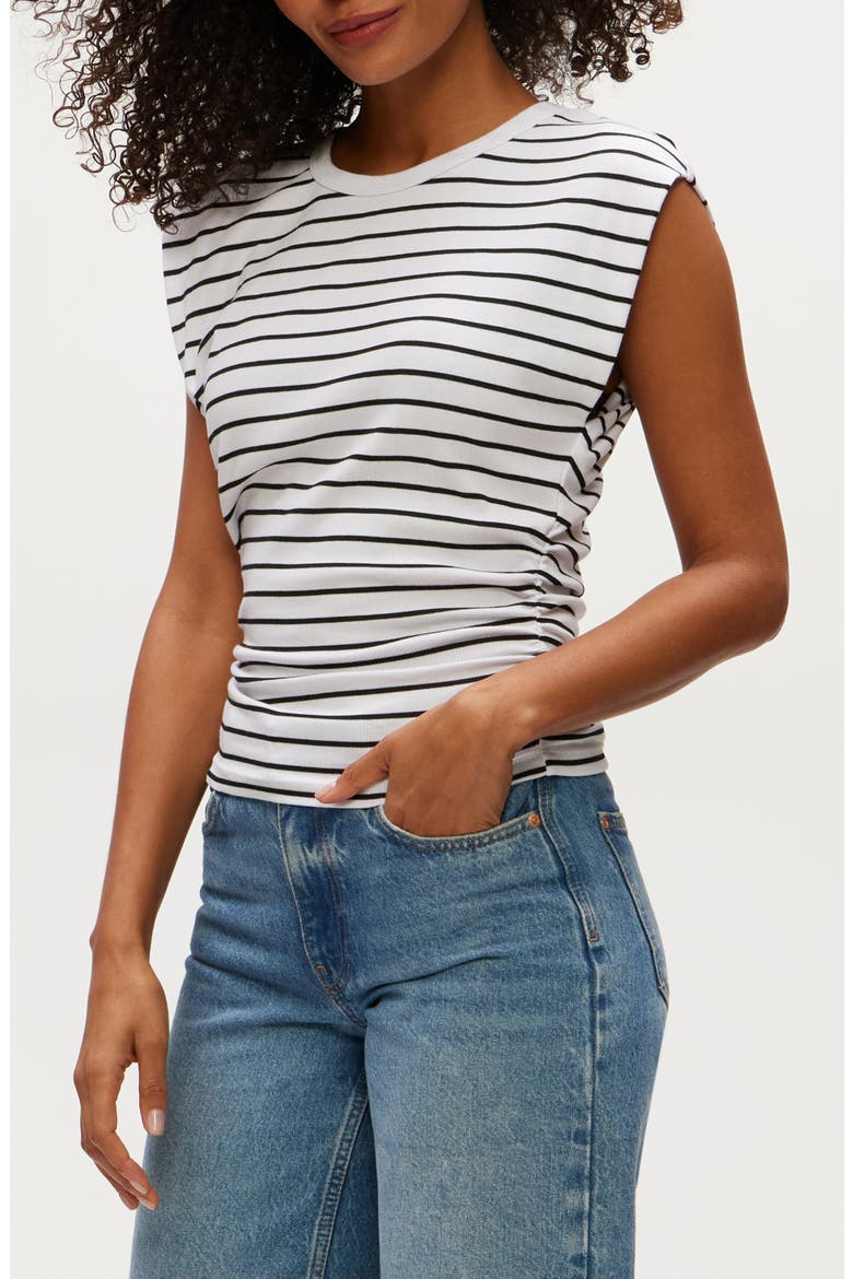 Joni Crewneck Power Shoulder T-Shirt, Alternate, color, WHITE/ BLACK