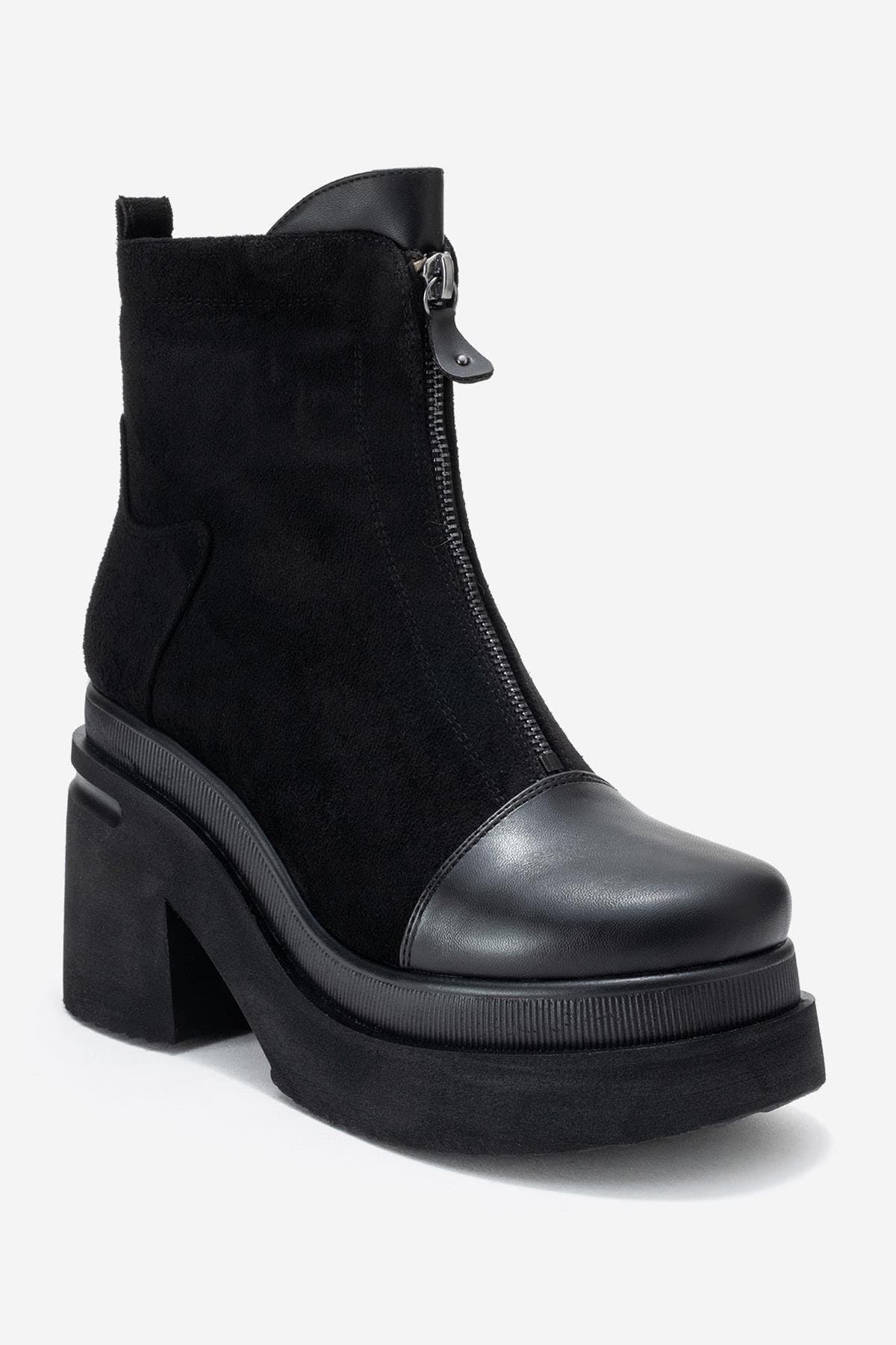 Prologue Shoes Ardenne Platform Zip Boot, Main, color, Black Suede Faux Leather