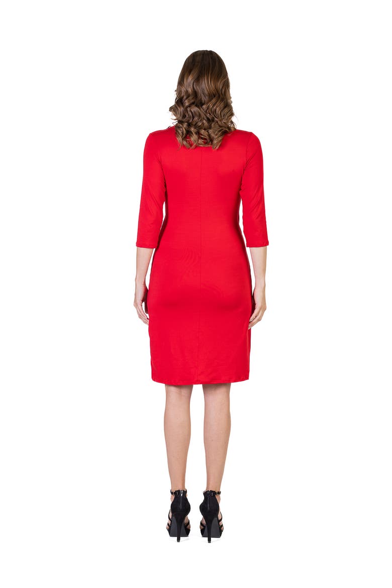 Petite V Neck Faux Wrap Knee Length Dress, Alternate, color, Red