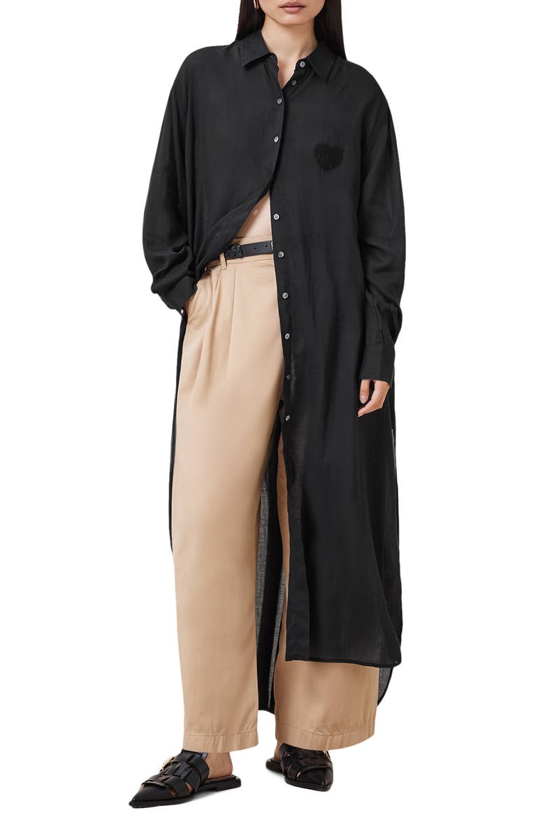 AllSaints Ezra Long Sleeve High-Low Maxi Shirtdress, Alternate, color, 