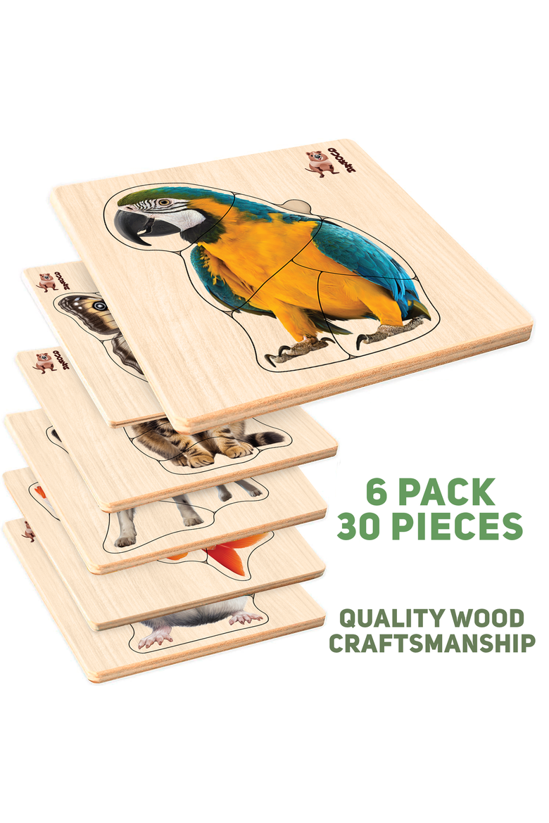 Wooden Montessori Puzzle Set for Toddlers, Alternate, color, Realistic animals