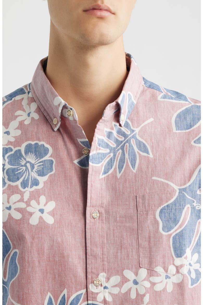 Old School Floral Short Sleeve Button-Down Cotton Sport Shirt, Alternate, color, VINTAGE RED