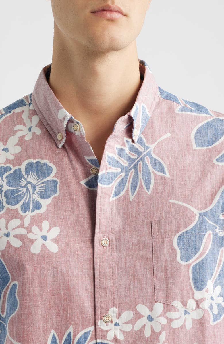 Reyn Spooner Old School Floral Short Sleeve Button-Down Cotton Sport Shirt, Alternate, color, Vintage Red