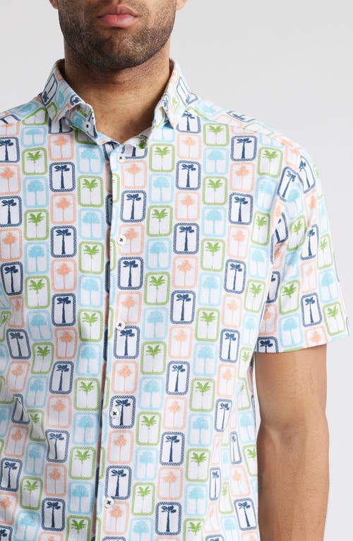 Stone Rose Boardwalk Palm Performance Short Sleeve Button-up Shirt In White