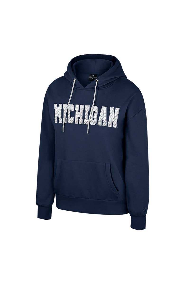 COLOSSEUM Women's Colosseum Navy Michigan Wolverines Reflection Rhinestone Drawcord Pullover Hoodie, Alternate, color, Navy