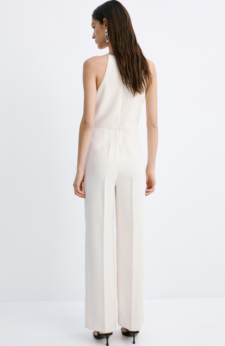 MANGO Halter Neck Wide Leg Jumpsuit, Alternate, color, Ecru