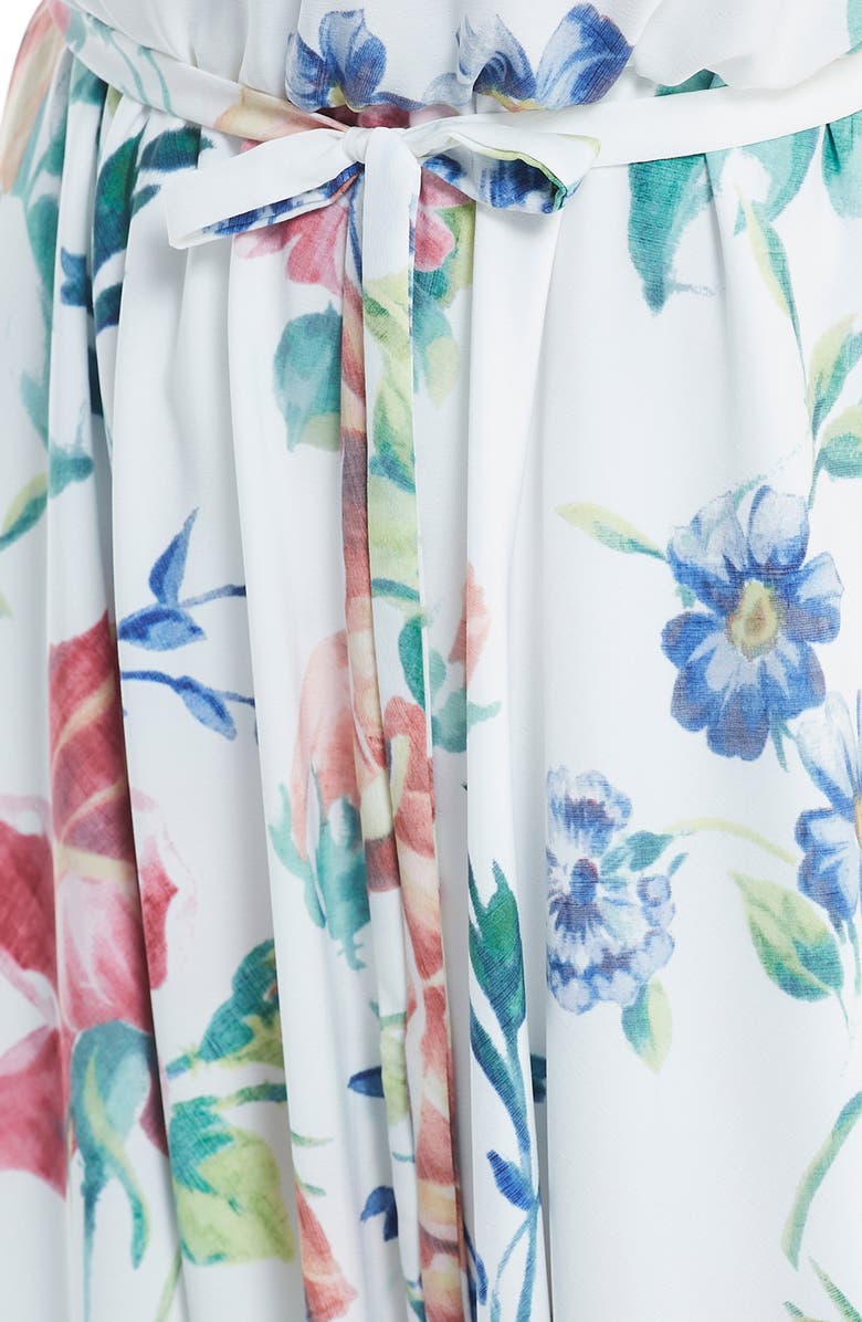 Maggy London Floral Border Print Handkerchief Hem Midi Dress, Alternate, color, 