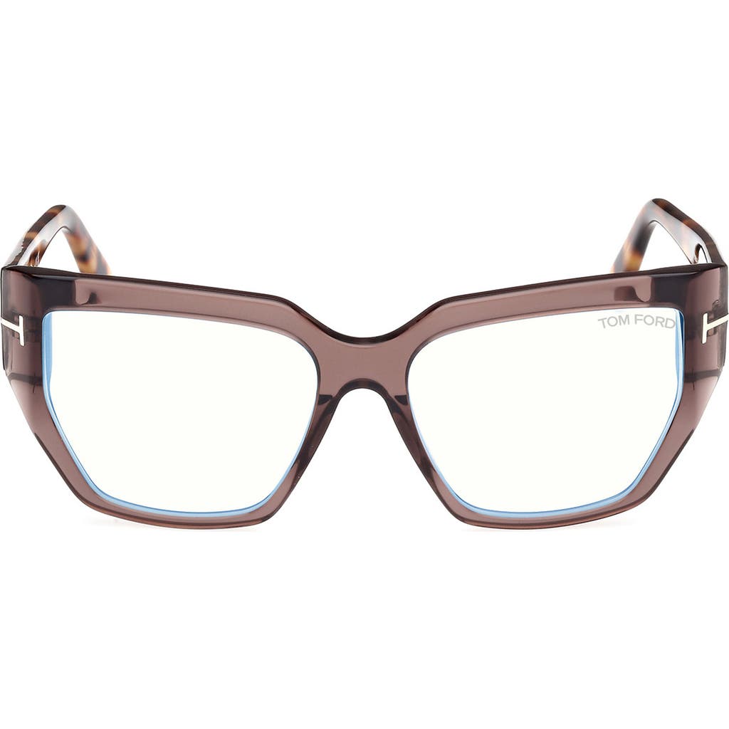 Tom Ford Blue Light Blocking Acetate Square Glasses In Warm Brown/blonde Havana