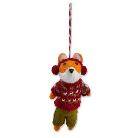 Multicolor Fox Ornament with Earmuffs for Christmas Tree