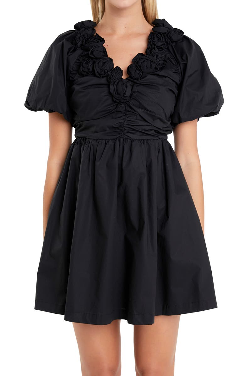English Factory Flower Neckline Flare Minidress, Alternate, color, 