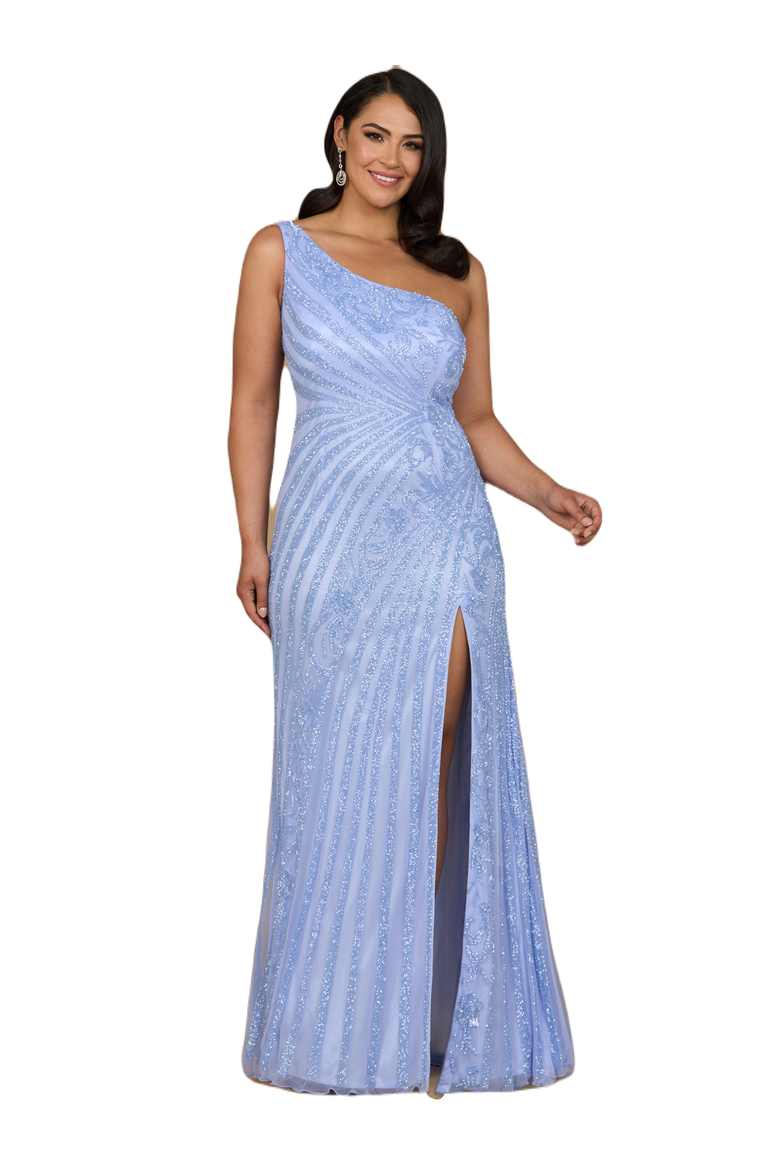 One-Shoulder Beaded Gown with Slit, Main, color, Blue Iris