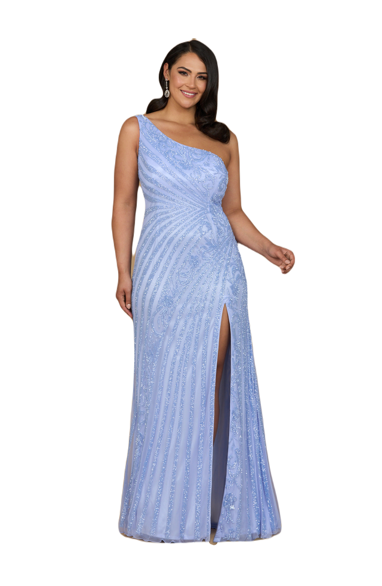 LARA New York One-Shoulder Beaded Gown with Slit, Main, color, Blue Iris
