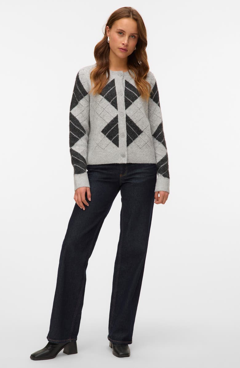 VERO MODA Dae Metallic Argyle Cardigan, Alternate, color, Light Grey Melange