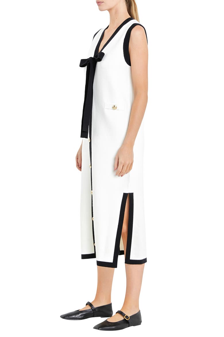 Sleeveless Sweater Dress, Alternate, color, CREAM/ BLACK