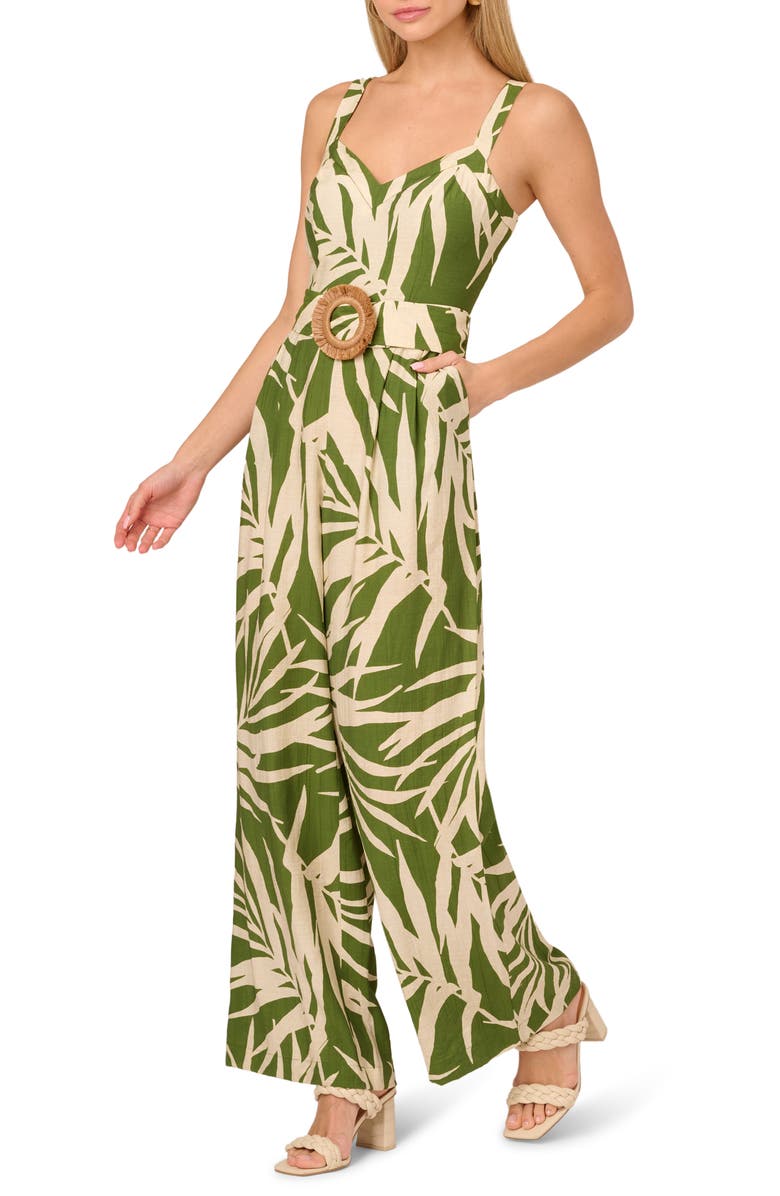 Adrianna Papell Print Sleeveless Wide Leg Jumpsuit, Alternate, color, Green/ Ivory