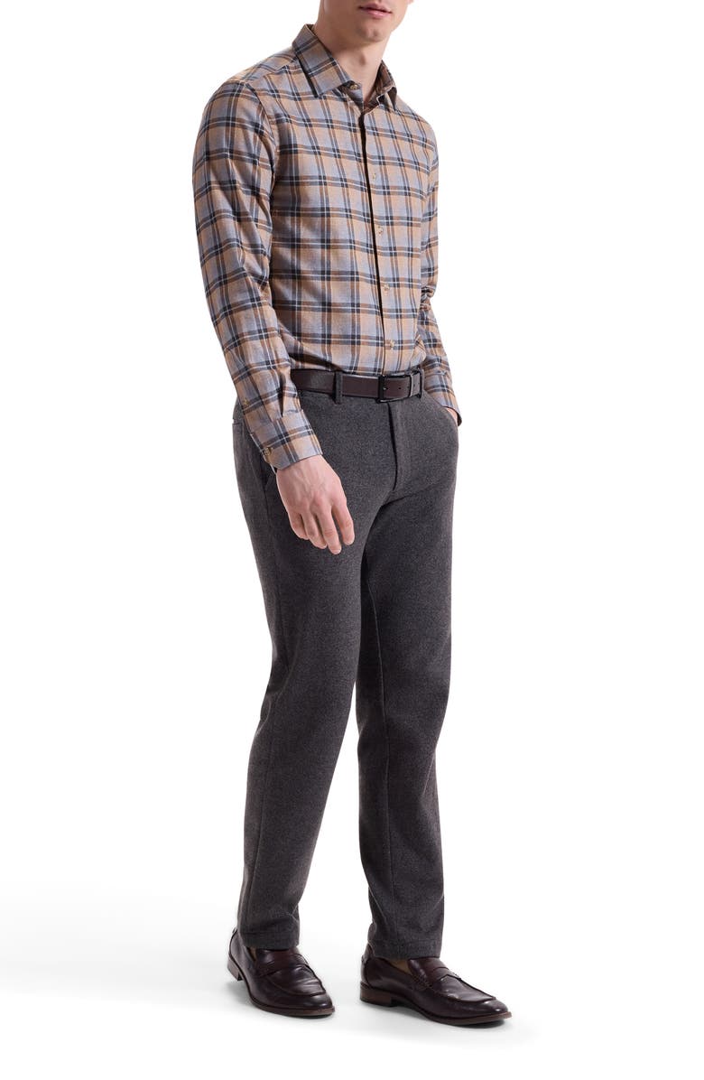 Bugatchi Julian Shaped Fit Plaid Cotton Button-Up Shirt, Alternate, color, Camel