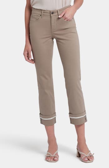 Nydj Marilyn High Waist Contrast Detail Wide Cuff Ankle Jeans In Burgundy
