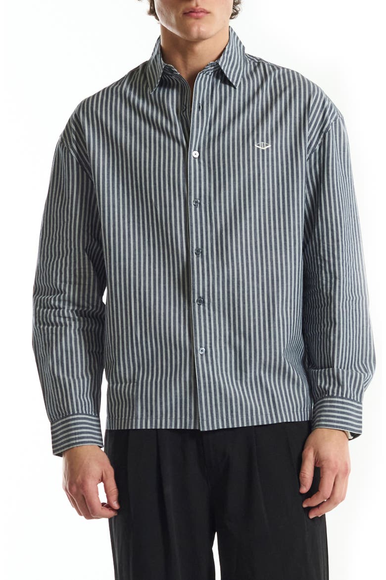 Off Court Boxy Fit Stripe Cotton Button-Up Shirt, Main, color, NAVY