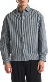 VOUSETI Off Court Boxy Fit Stripe Cotton Button-Up Shirt