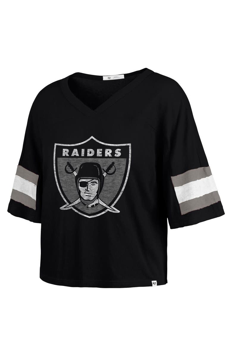 '47 Women's '47 Black Las Vegas Raiders Double Header Scout Cropped V-Neck T-Shirt, Alternate, color, Black