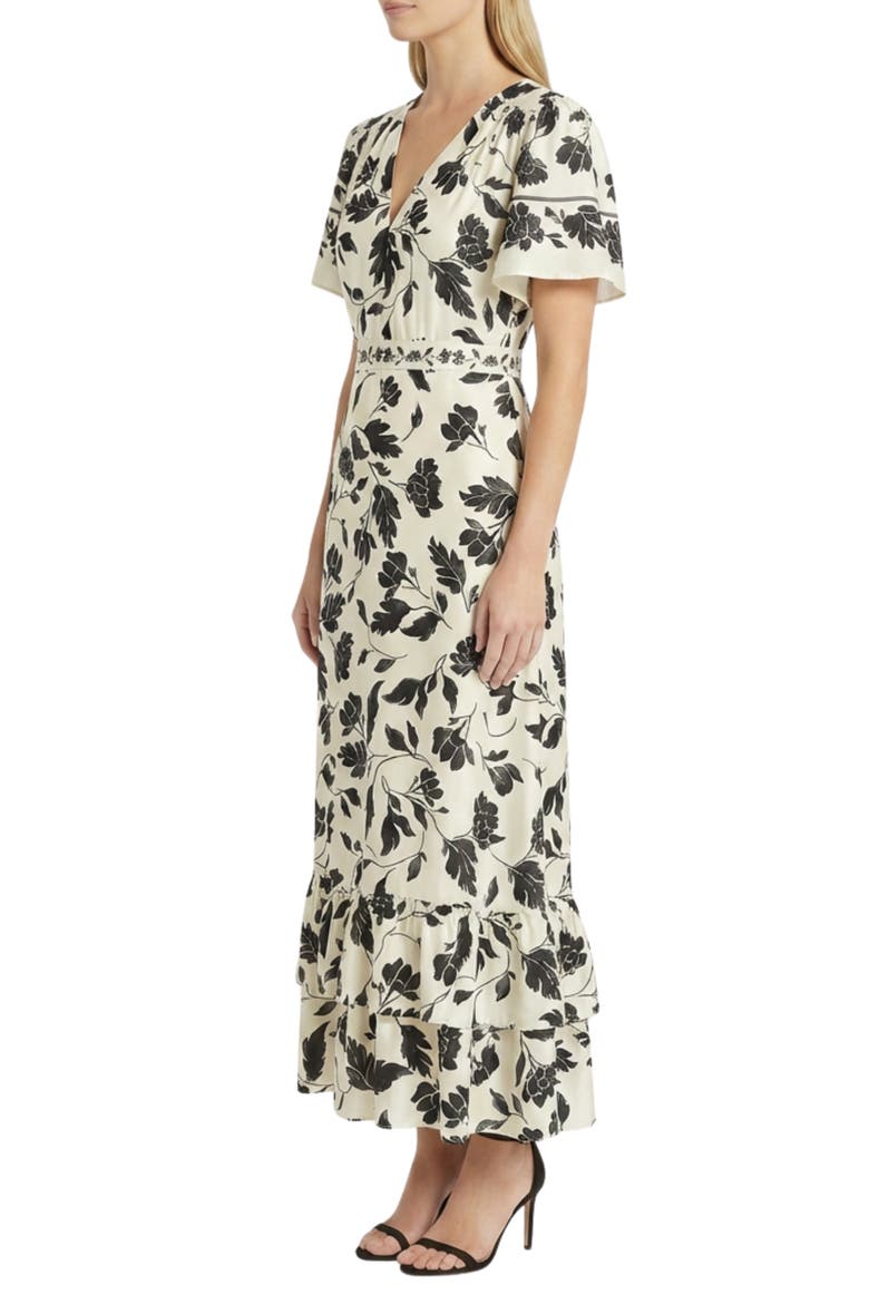 Flutter Sleeve Tiered Ruffle Maxi Dress, Alternate, color, IVORY/ BLACK