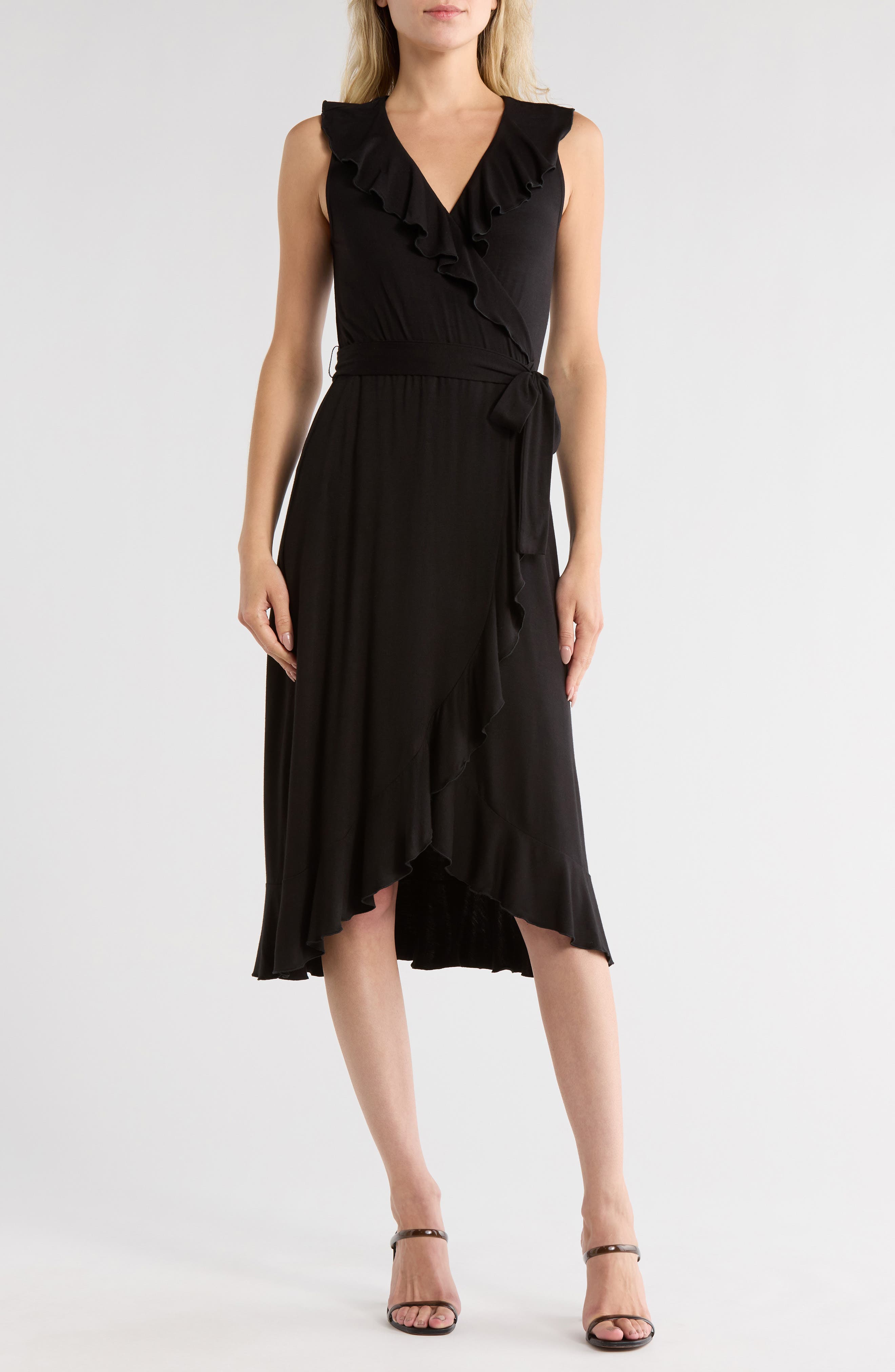 Loveappella Ruffle Faux Wrap Midi Dress