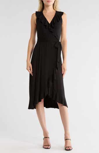 Loveappella Ruffle Faux Wrap Midi Dress
