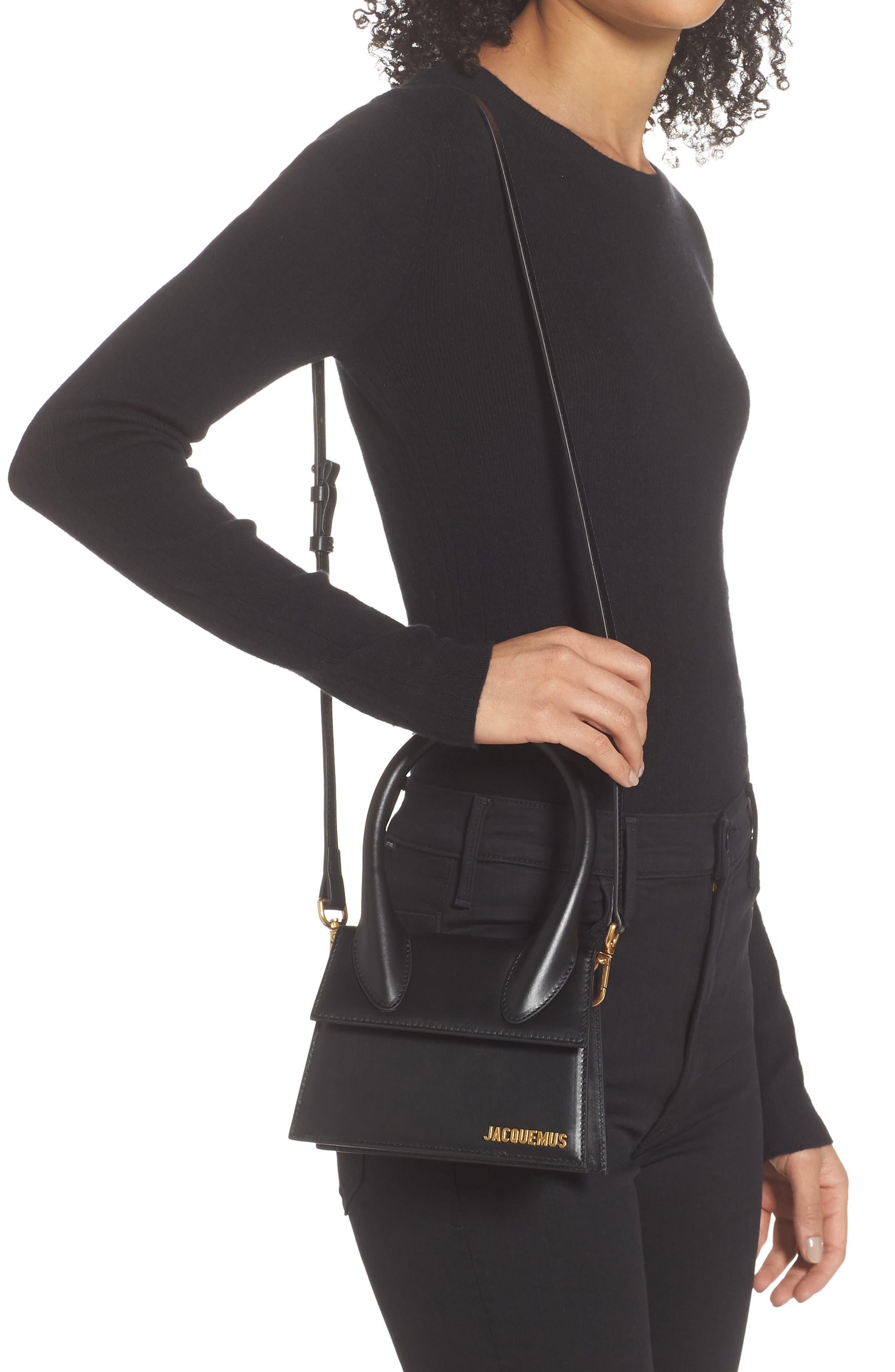 Jacquemus Le Chiquito Moyen Leather Top Handle Bag, Alternate, color, Black