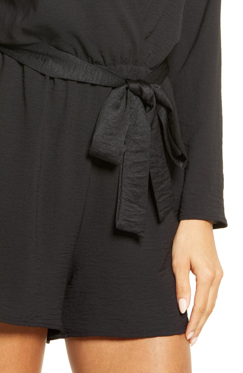 Fraiche by J Tie Waist Satin Romper, Alternate, color,