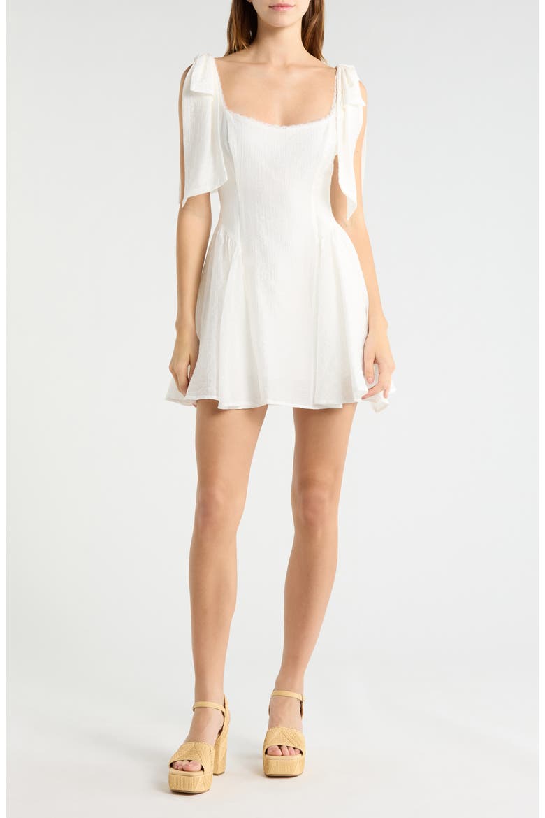 Tie Shoulder Fit & Flare Minidress, Alternate, color, WHITE
