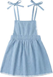 FYI Girls 100% Cotton Woven Denim Jumper Dress - Pink, Adjustable Tie Straps