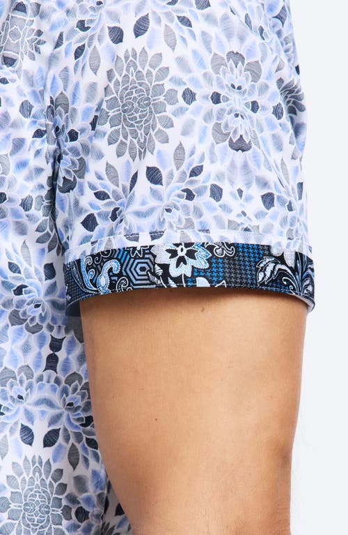 Robert Graham Amagansett Abstract Floral Short Sleeve Stretch Cotton Button-up Shirt In Blue