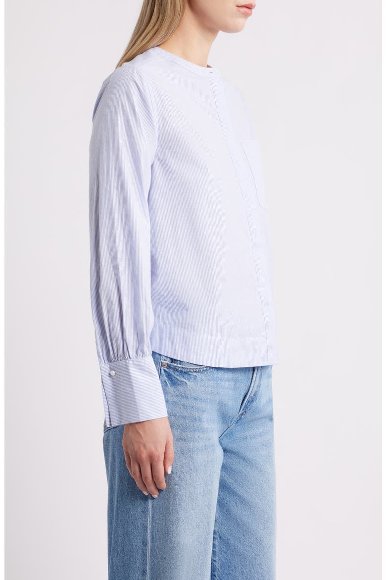 Metallic Pinstripe Cotton Blend Button-Up Shirt, Alternate, color, BLUE- WHITE SILVER STRIPE