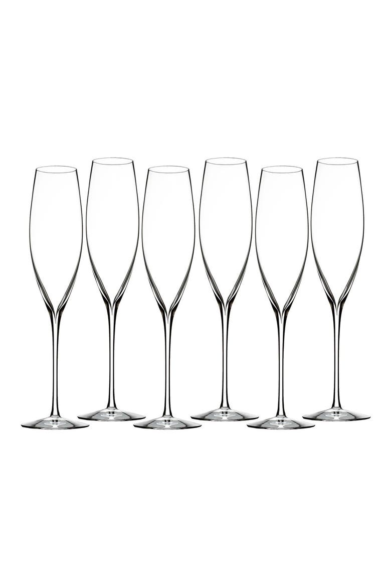 Elegance Set of 6 Fine Crystal Champagne Flutes, Main, color, CLEAR
