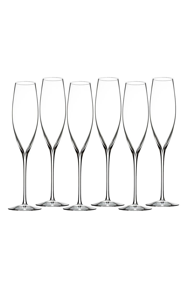 Waterford Elegance Set of 6 Fine Crystal Champagne Flutes, Main, color,
