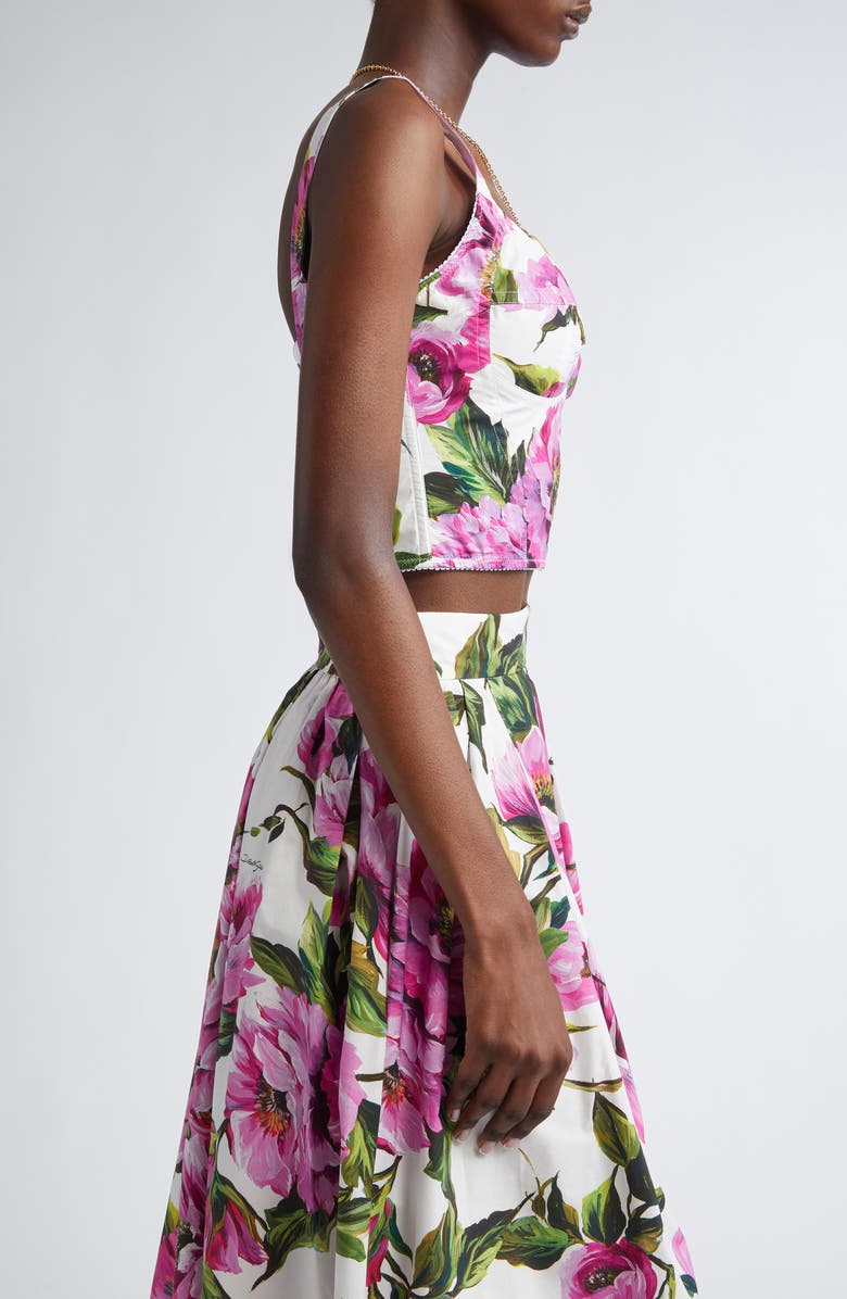 Dolce&Gabbana Peony Print Bustier Top, Alternate, color, Ha5kr Peonie Fuxia F.bco