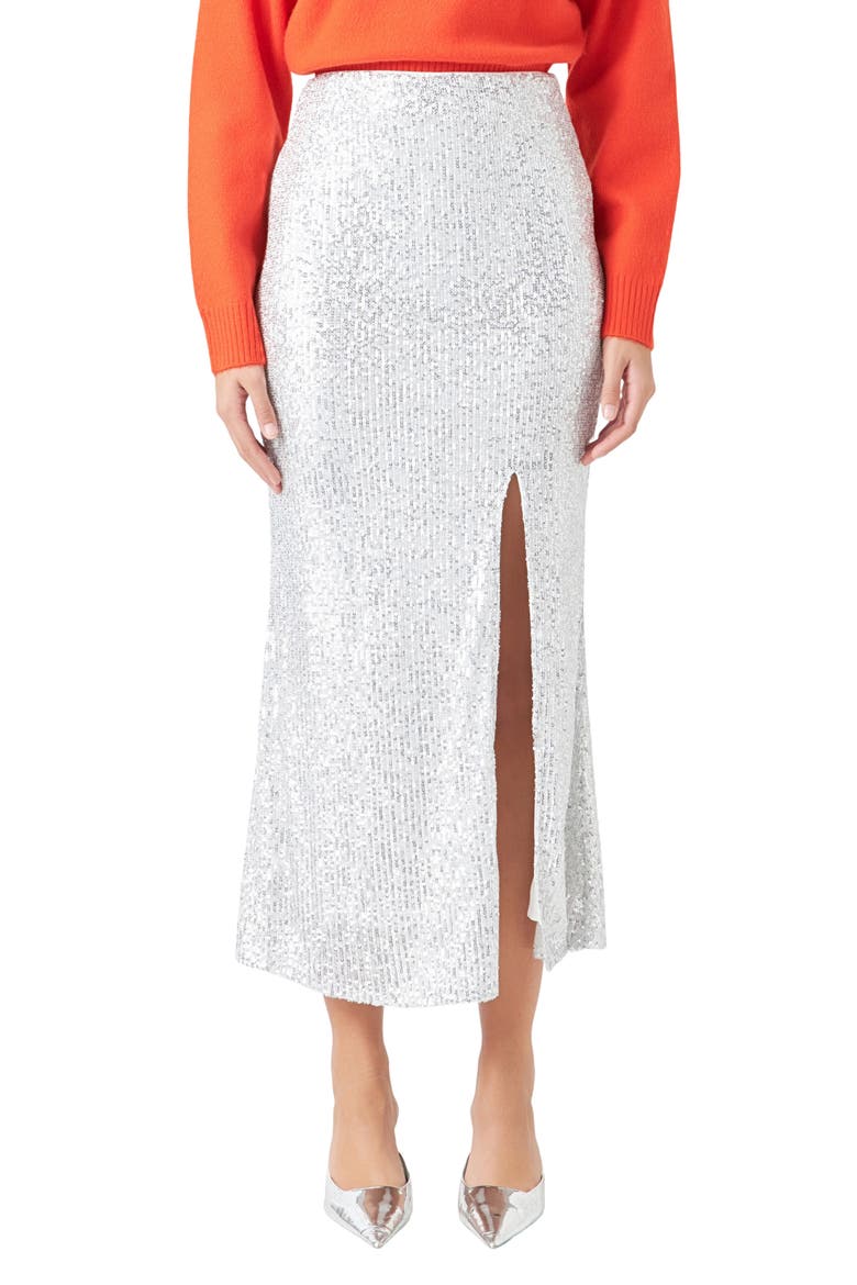Sequin Midi Skirt, Main, color, SILVER