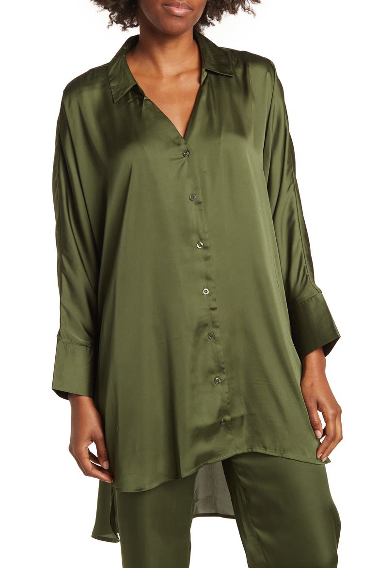 Marissa Collared Poly Silk Tunic, Main, color, RIFLE GREEN