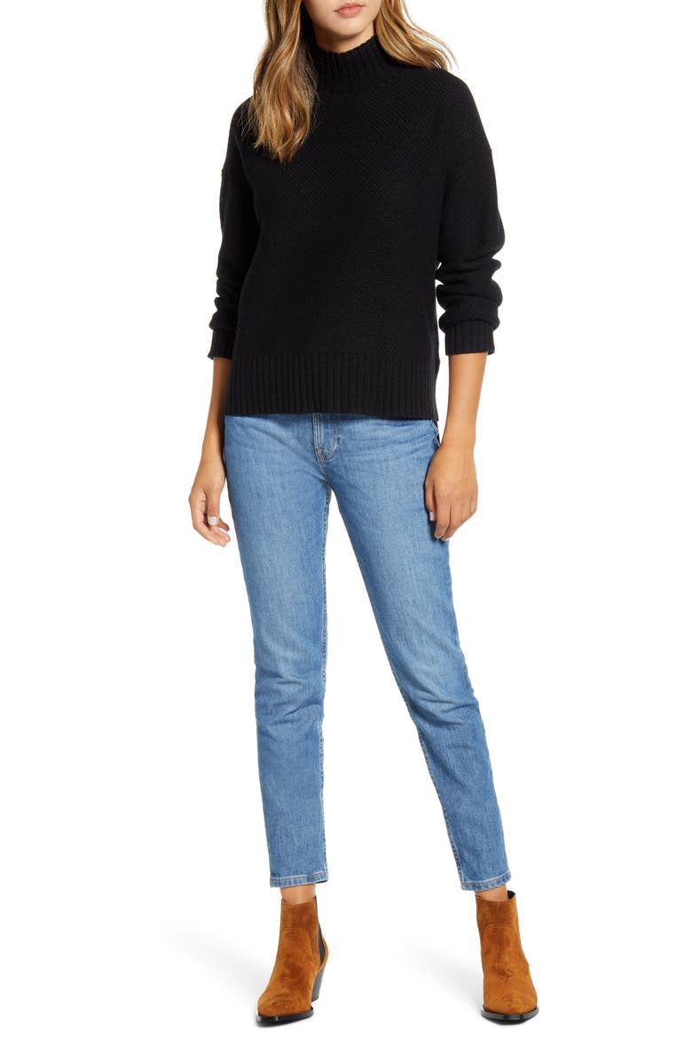 ReCashmere Textured Turtleneck Sweater, Alternate, color, BLACK